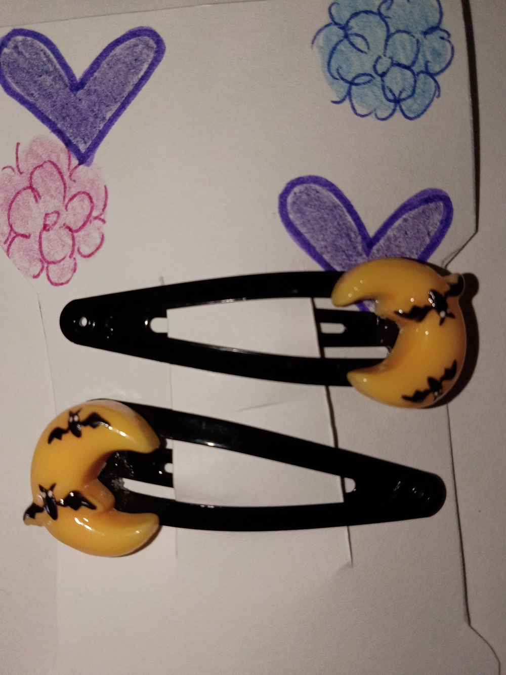Kids Black Hair Clips with Yellow Moon Accents